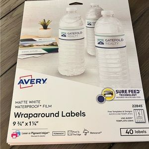New Unused Avery Water Bottle Labels